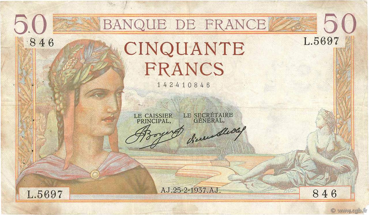 50 Francs CÉRÈS FRANCE  1937 F.17.35 TB