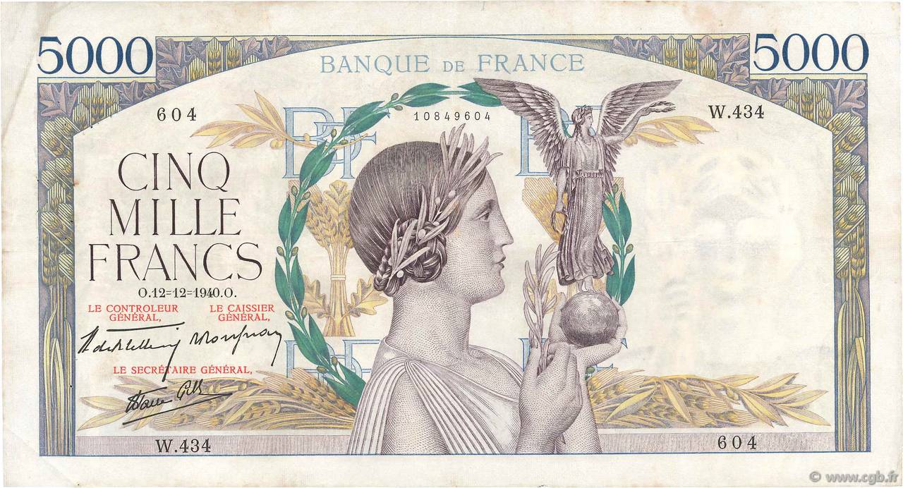 5000 Francs VICTOIRE Impression à plat FRANCE  1940 F.46.16 TB+