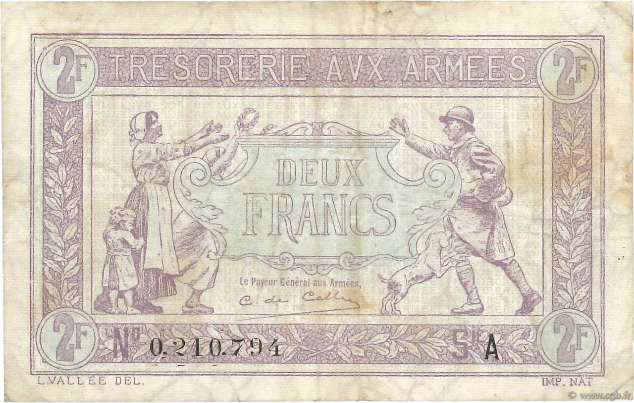 2 Francs TRÉSORERIE AUX ARMÉES FRANCE  1917 VF.05.01 TB+