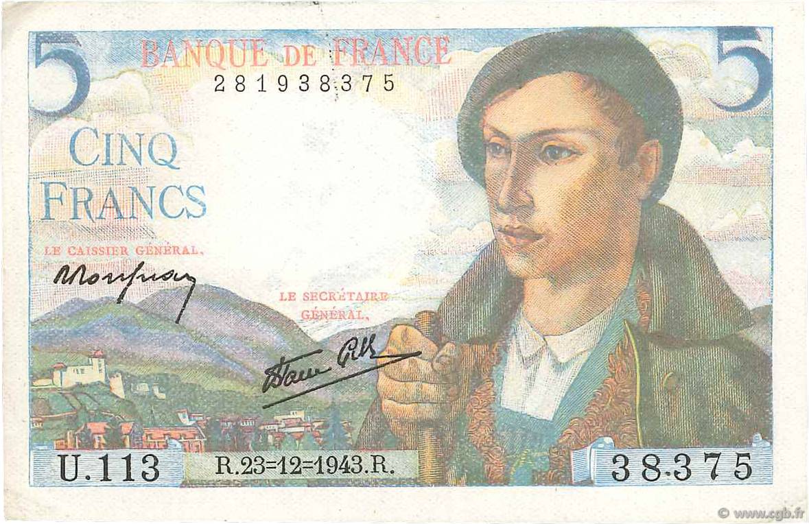 5 Francs BERGER FRANCE  1943 F.05.05 TTB+