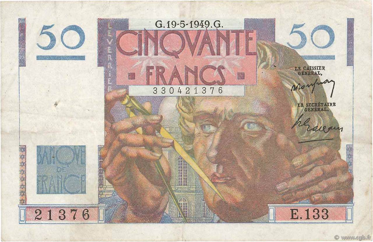 50 Francs LE VERRIER FRANCE  1949 F.20.12 TB+