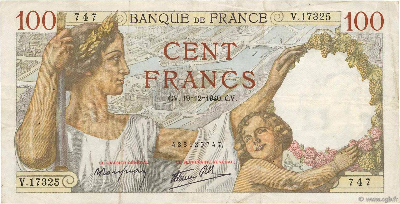 100 Francs SULLY FRANCE  1940 F.26.43 pr.TTB