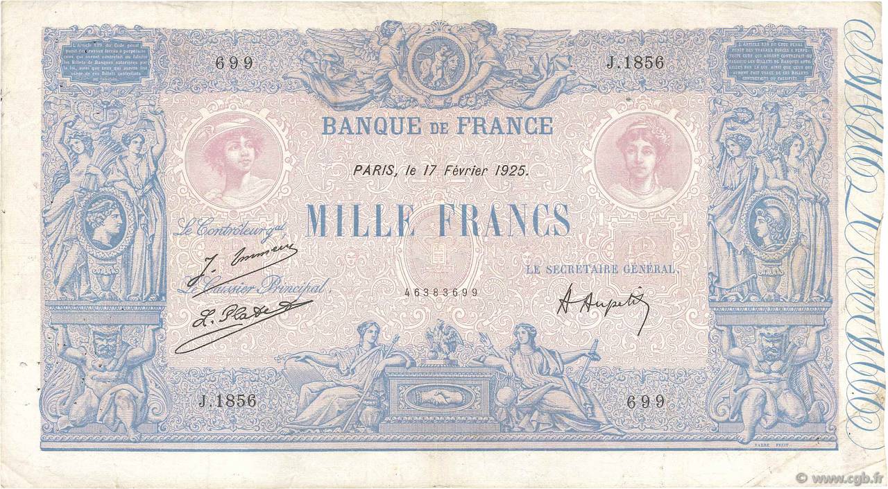 1000 Francs BLEU ET ROSE FRANCE  1925 F.36.41 pr.TTB
