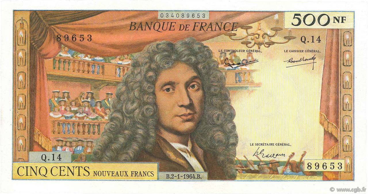 500 Nouveaux Francs MOLIÈRE FRANCE  1964 F.60.06 SUP+