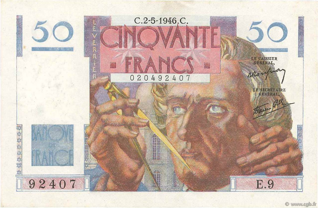 50 Francs LE VERRIER FRANCE  1946 F.20.03 XF-
