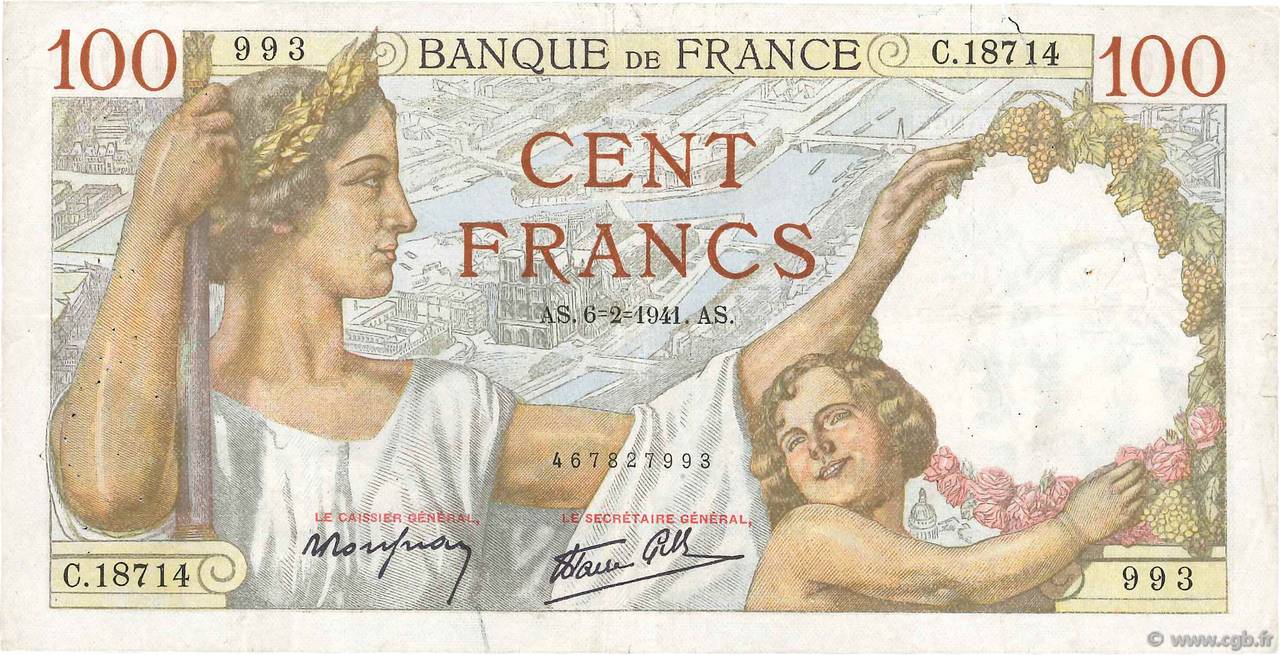 100 Francs SULLY FRANCE  1941 F.26.46 pr.TTB