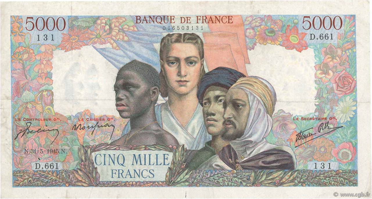 5000 Francs EMPIRE FRANÇAIS FRANCE  1945 F.47.28 pr.TTB
