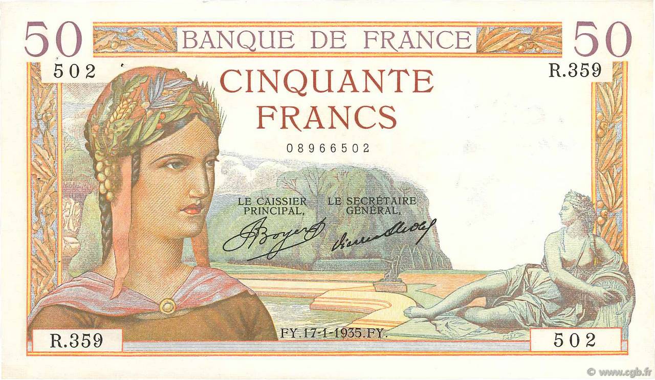 50 Francs CÉRÈS FRANCE  1935 F.17.03 pr.SUP