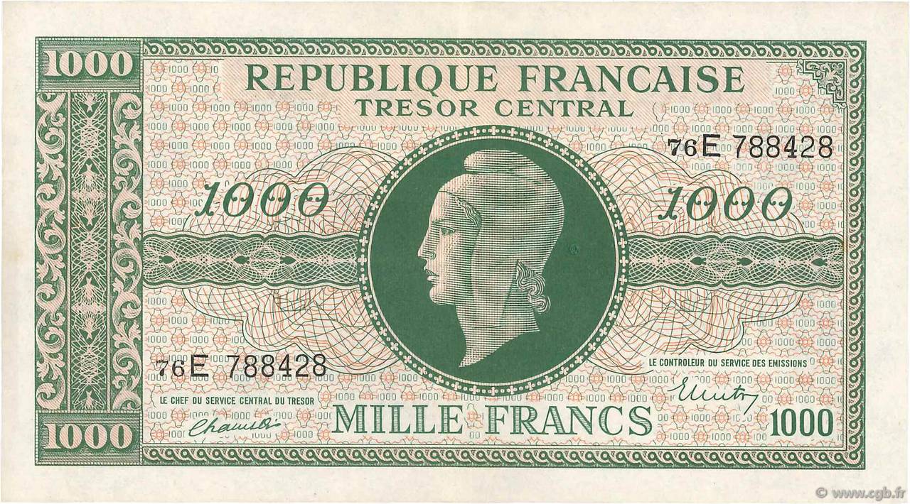 1000 Francs MARIANNE THOMAS DE LA RUE FRANCE  1945 VF.13.02 pr.SPL