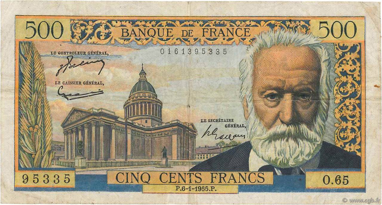 500 Francs VICTOR HUGO FRANCE  1955 F.35.04 pr.TB
