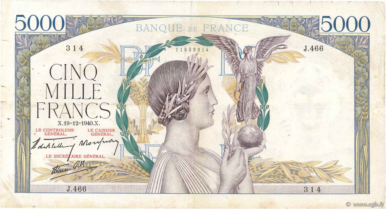 5000 Francs VICTOIRE Impression à plat FRANCE  1940 F.46.17 pr.TB