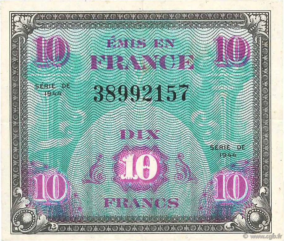 10 Francs DRAPEAU FRANCE  1944 VF.18.01 SUP+
