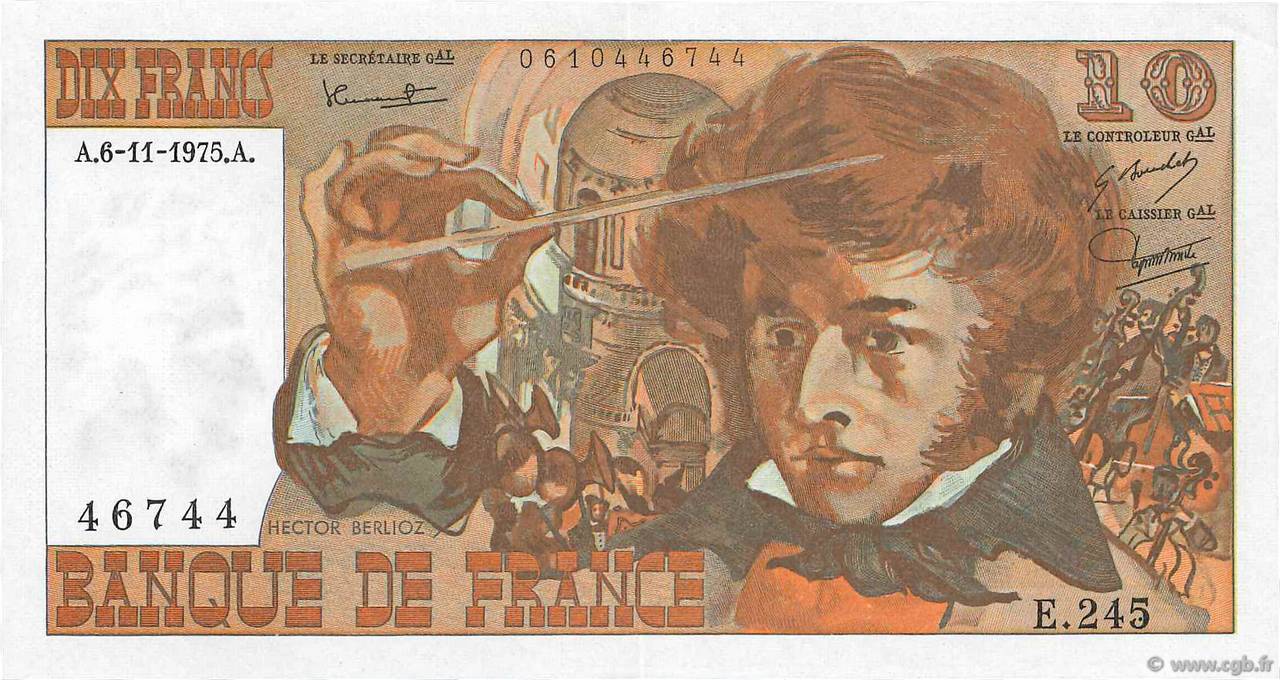 10 Francs BERLIOZ FRANCE  1975 F.63.14 pr.SPL