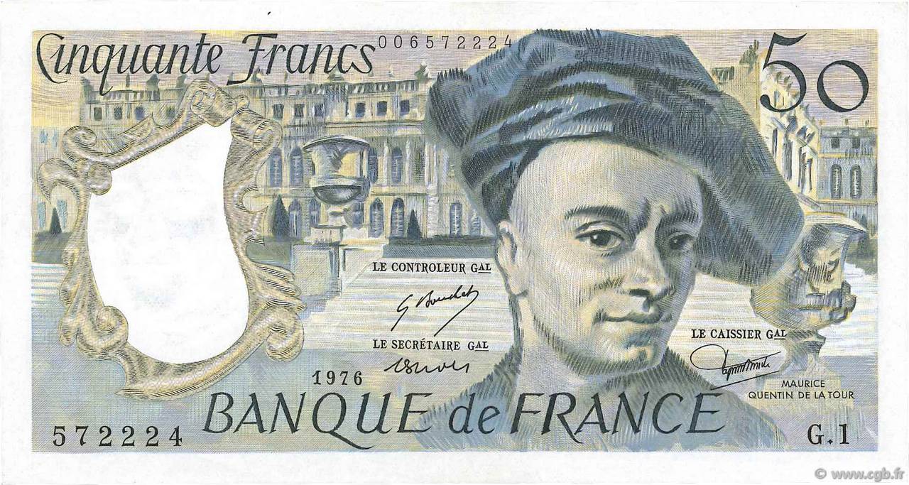 50 Francs QUENTIN DE LA TOUR FRANCIA  1976 F.67.01 SPL+