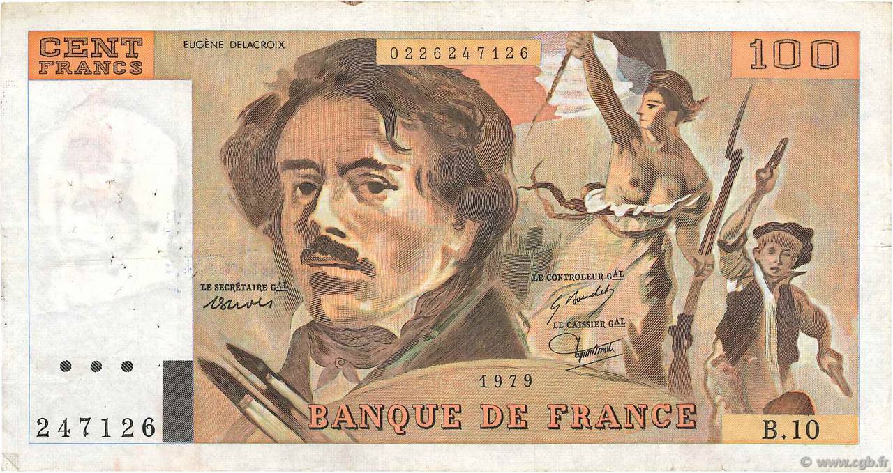 100 Francs DELACROIX modifié FRANCE  1979 F.69.02b TB