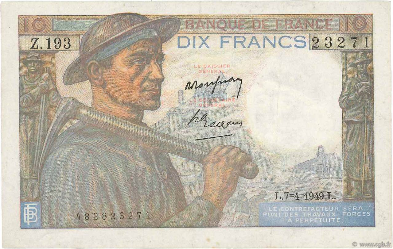 10 Francs MINEUR FRANCIA  1949 F.08.21 q.SPL