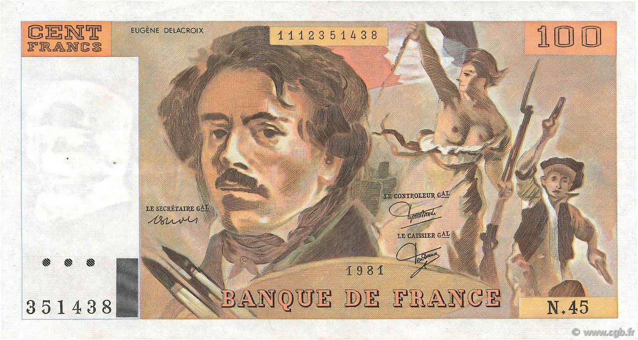 100 Francs DELACROIX modifié FRANCE 1981 F.69.05 SUP+