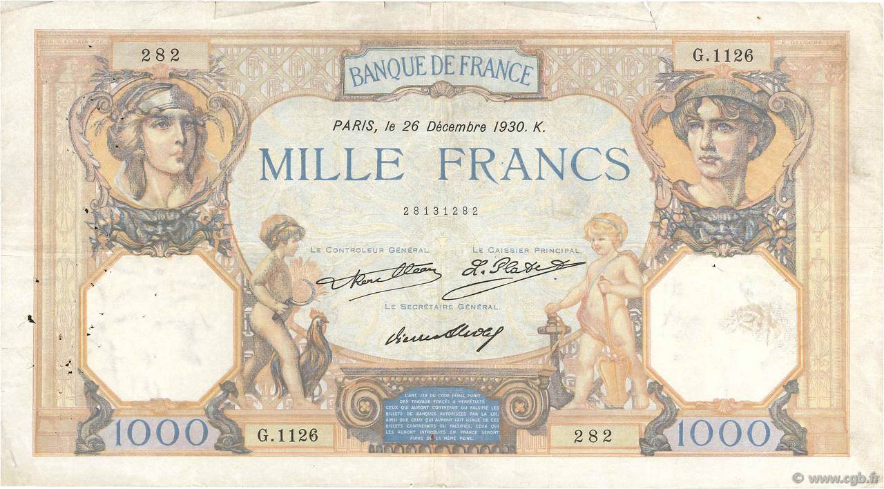 1000 Francs CÉRÈS ET MERCURE FRANCE  1930 F.37.05 F-