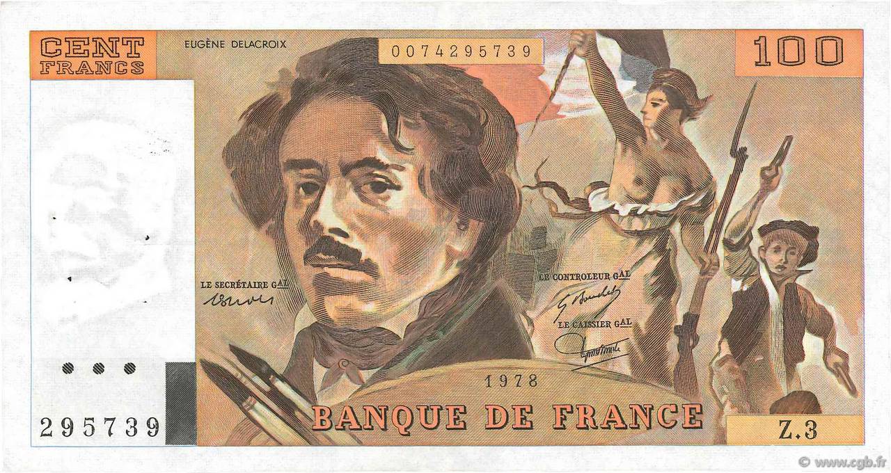 100 Francs DELACROIX FRANCE  1978 F.68.03 TTB