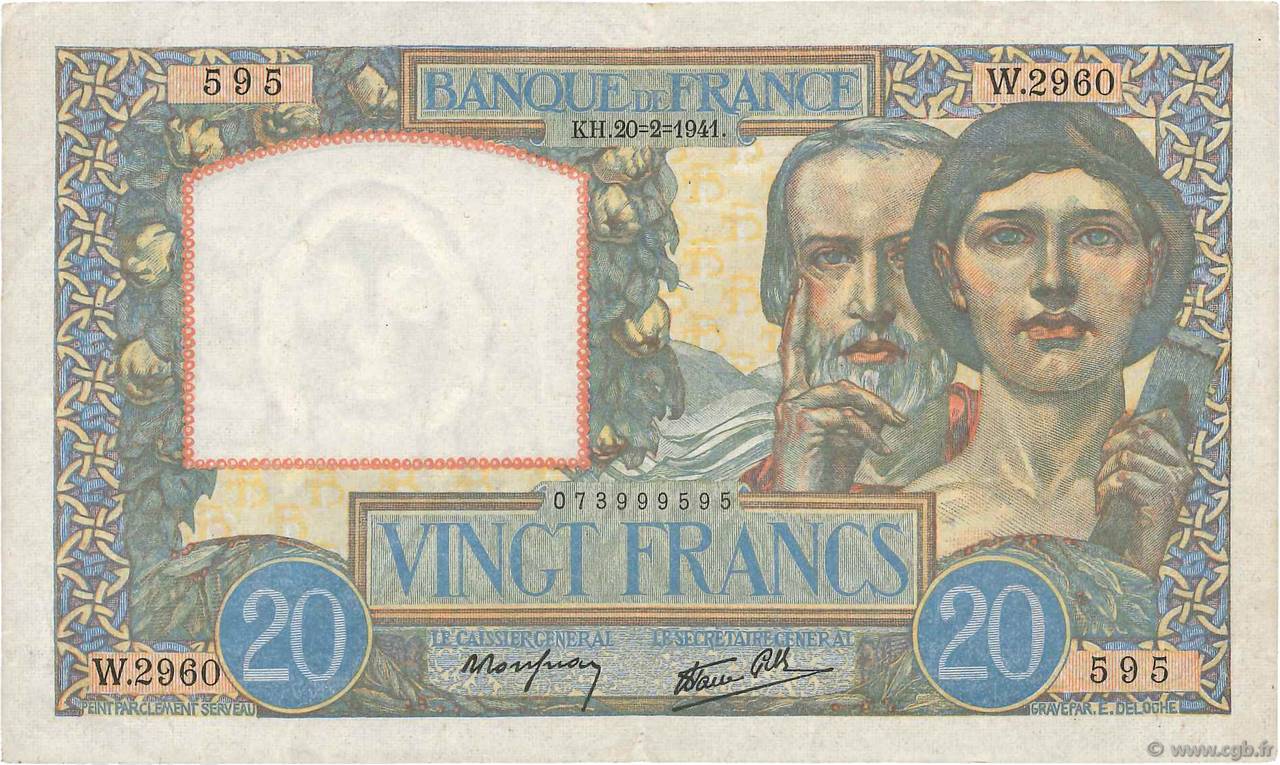 20 Francs TRAVAIL ET SCIENCE FRANCIA  1941 F.12.12 SPL