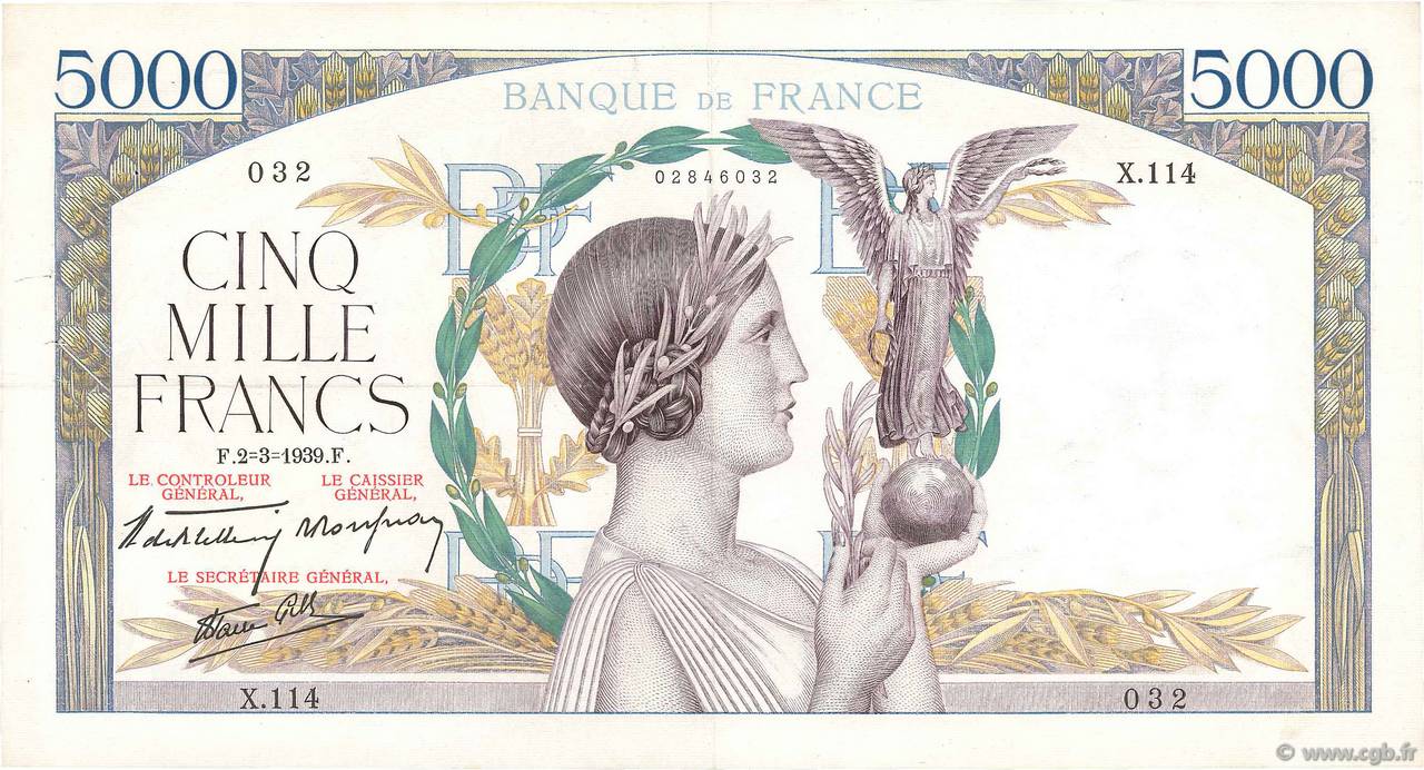 5000 Francs VICTOIRE Impression à plat FRANCE  1939 F.46.03 TTB+