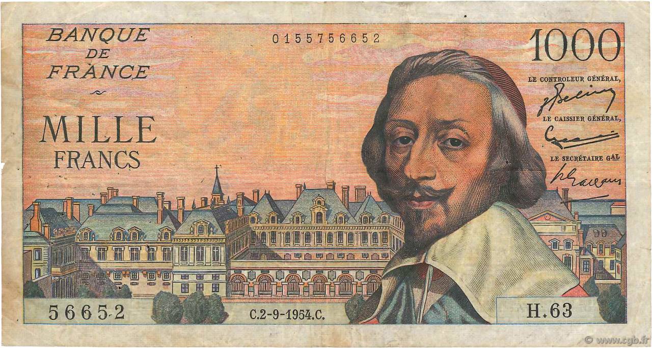 1000 Francs RICHELIEU FRANCE  1954 F.42.07 pr.TB