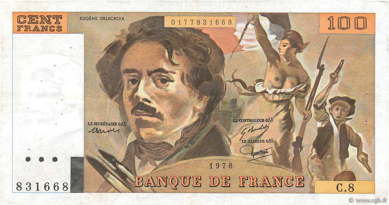 100 Francs DELACROIX modifié FRANCE  1978 F.69.01e pr.TTB
