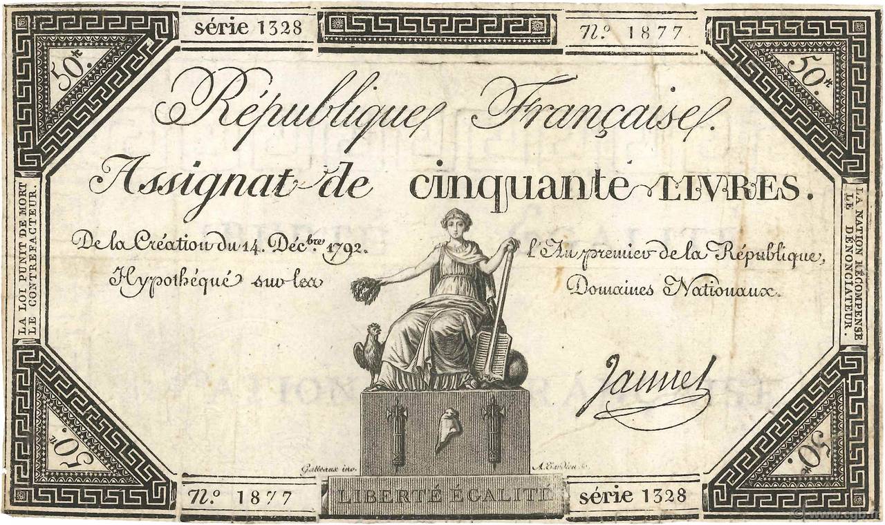 50 Livres FRANCE  1792 Ass.39a pr.TB