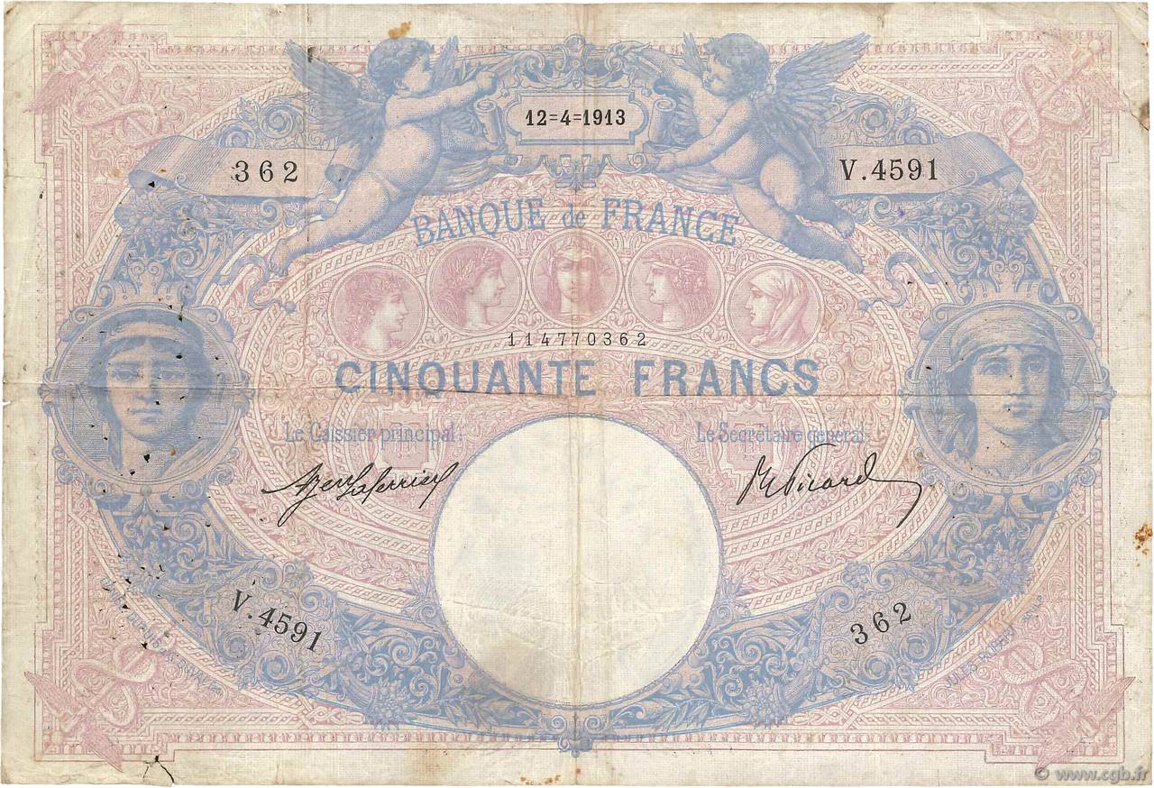 50 Francs BLEU ET ROSE FRANCE  1913 F.14.26 pr.TB