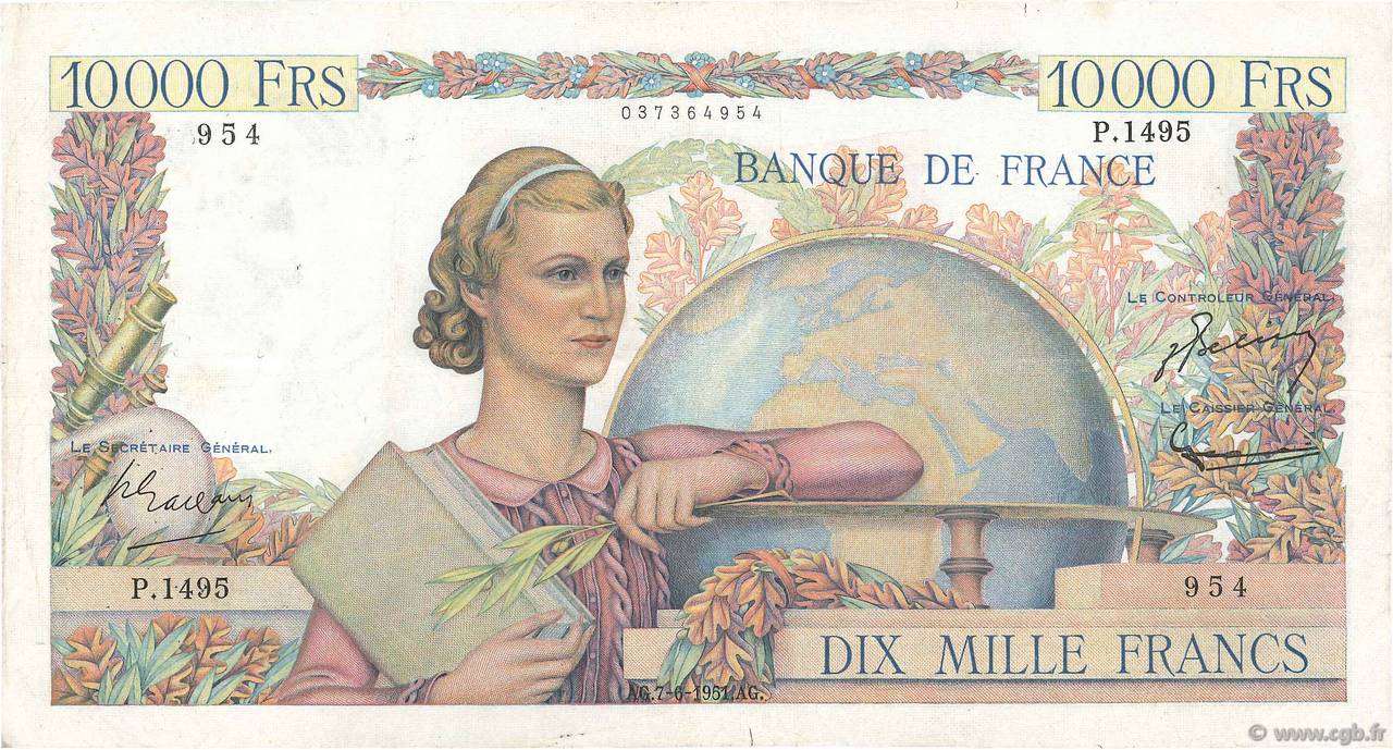 10000 Francs GÉNIE FRANÇAIS FRANCE  1951 F.50.51 TTB