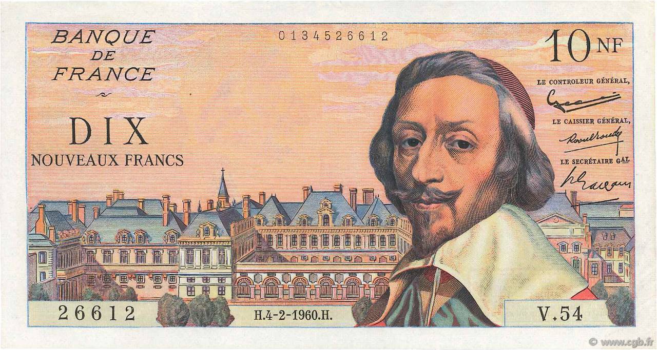 10 Nouveaux Francs RICHELIEU FRANCE  1960 F.57.05 pr.SUP