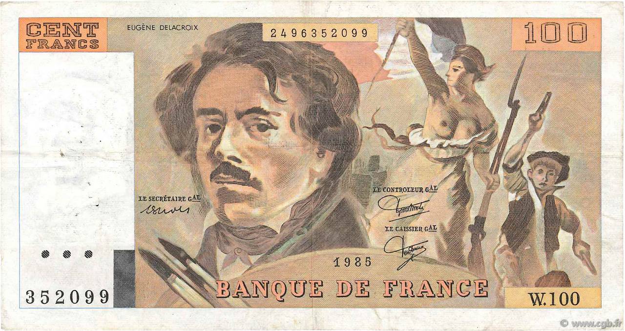 100 Francs DELACROIX modifié FRANCE  1985 F.69.09 TB
