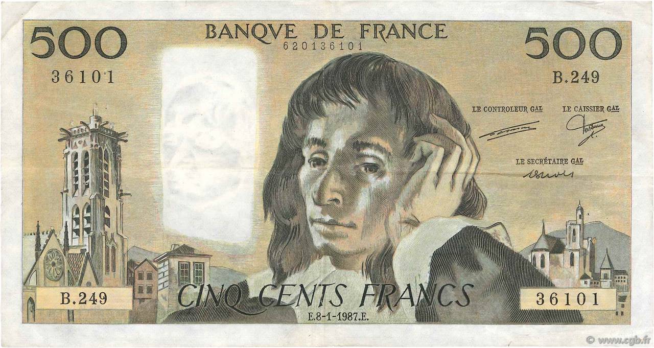 500 Francs PASCAL FRANCE  1987 F.71.35 pr.TTB