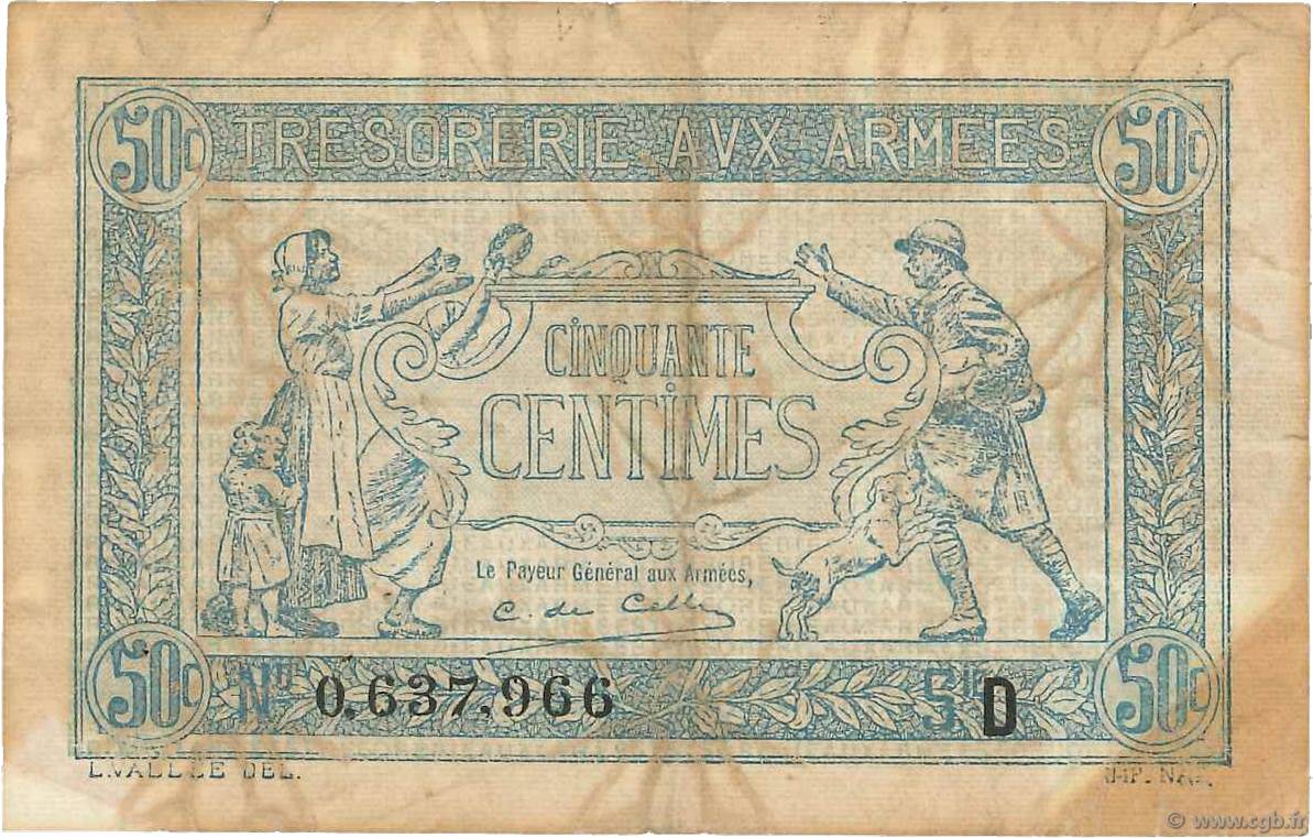 50 Centimes TRÉSORERIE AUX ARMÉES 1917 FRANCE  1917 VF.01.04 TB