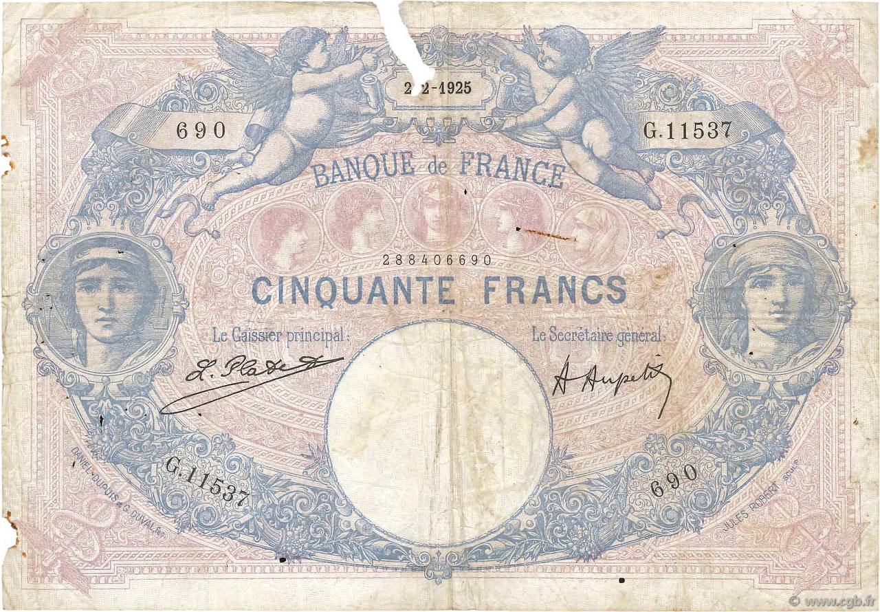 50 Francs BLEU ET ROSE FRANCE  1925 F.14.38 AB