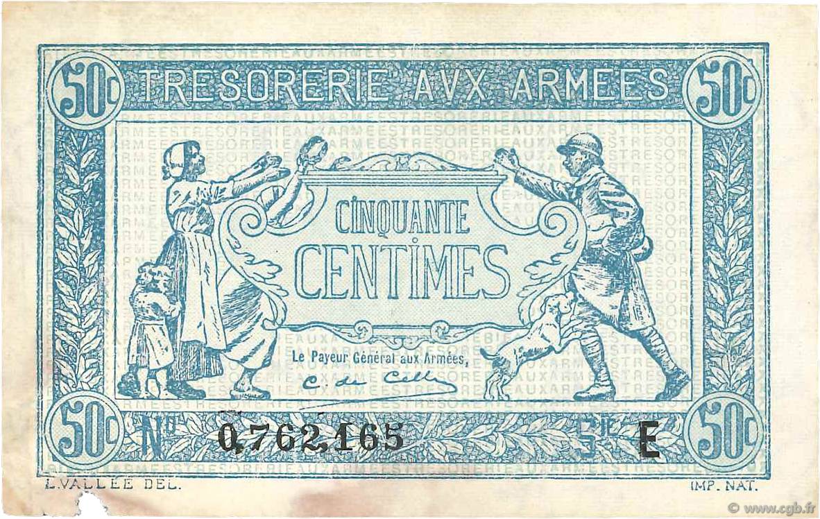 50 Centimes TRÉSORERIE AUX ARMÉES 1917 FRANCE  1917 VF.01.05 TB