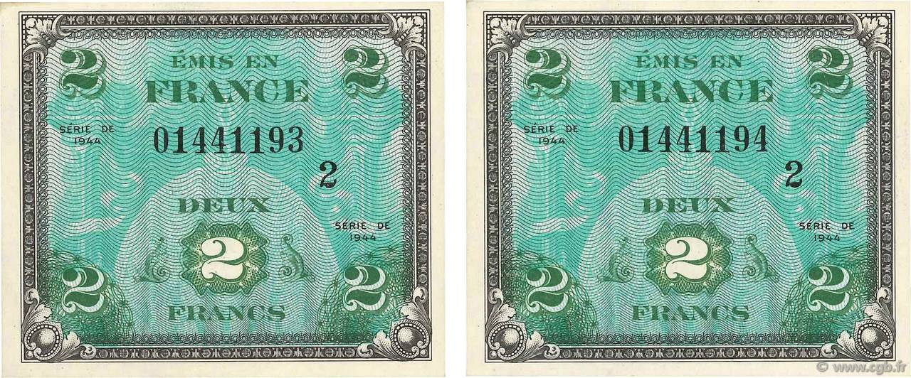 2 Francs DRAPEAU Consécutifs FRANCE  1944 VF.16.02 pr.NEUF