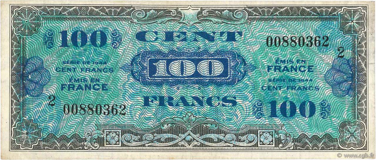 100 Francs DRAPEAU FRANCE  1944 VF.20.02 TB