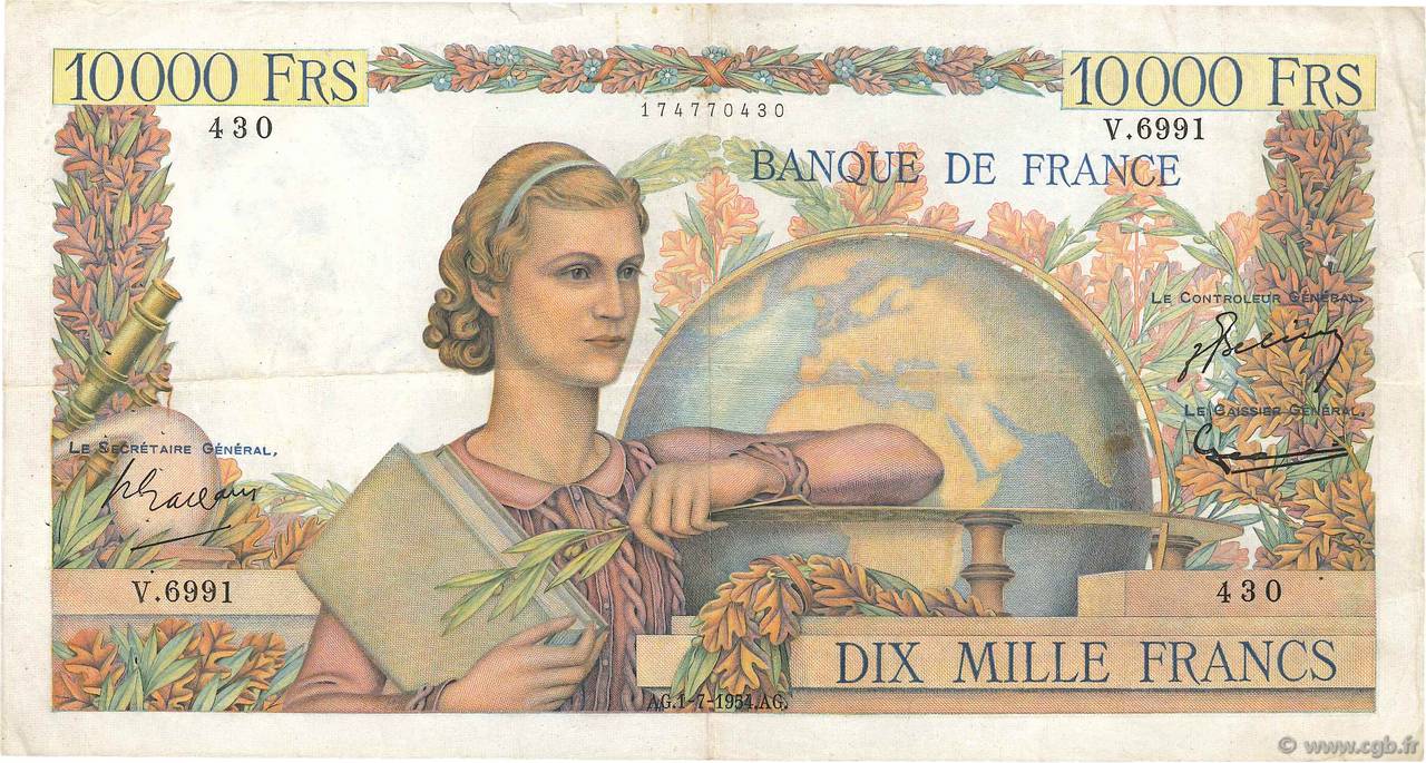 10000 Francs GÉNIE FRANÇAIS FRANCE 1954 F.50.71 TB+