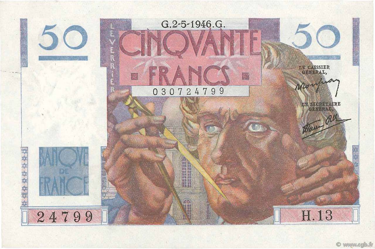 50 Francs LE VERRIER FRANCE 1946 F.20.03 pr.SPL