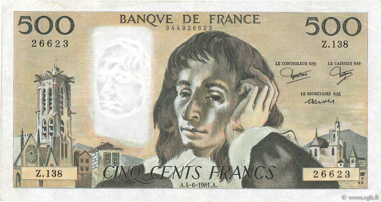 500 Francs PASCAL FRANCE 1981 F.71.24 TTB