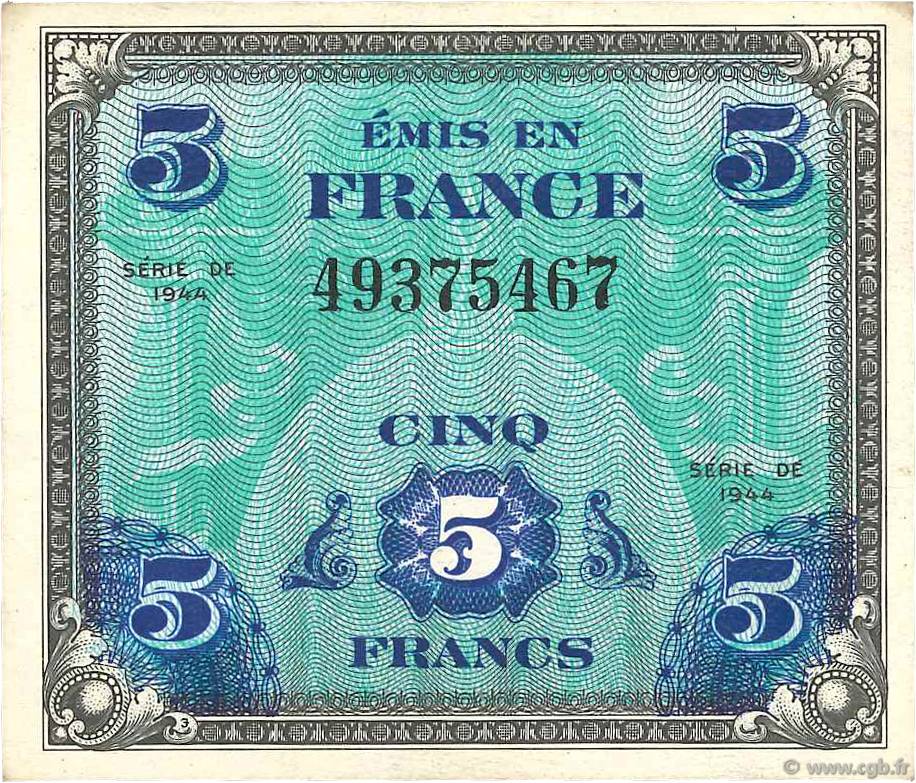 5 Francs DRAPEAU FRANCE 1944 VF.17.01 SUP