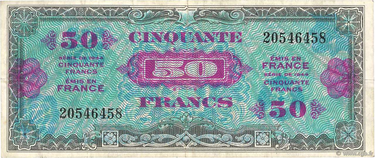 50 Francs DRAPEAU FRANCE 1944 VF.19.01 TB+