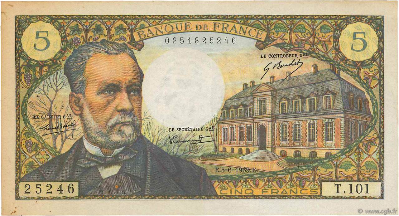 5 Francs PASTEUR FRANCE 1969 F.61.10 pr.SUP