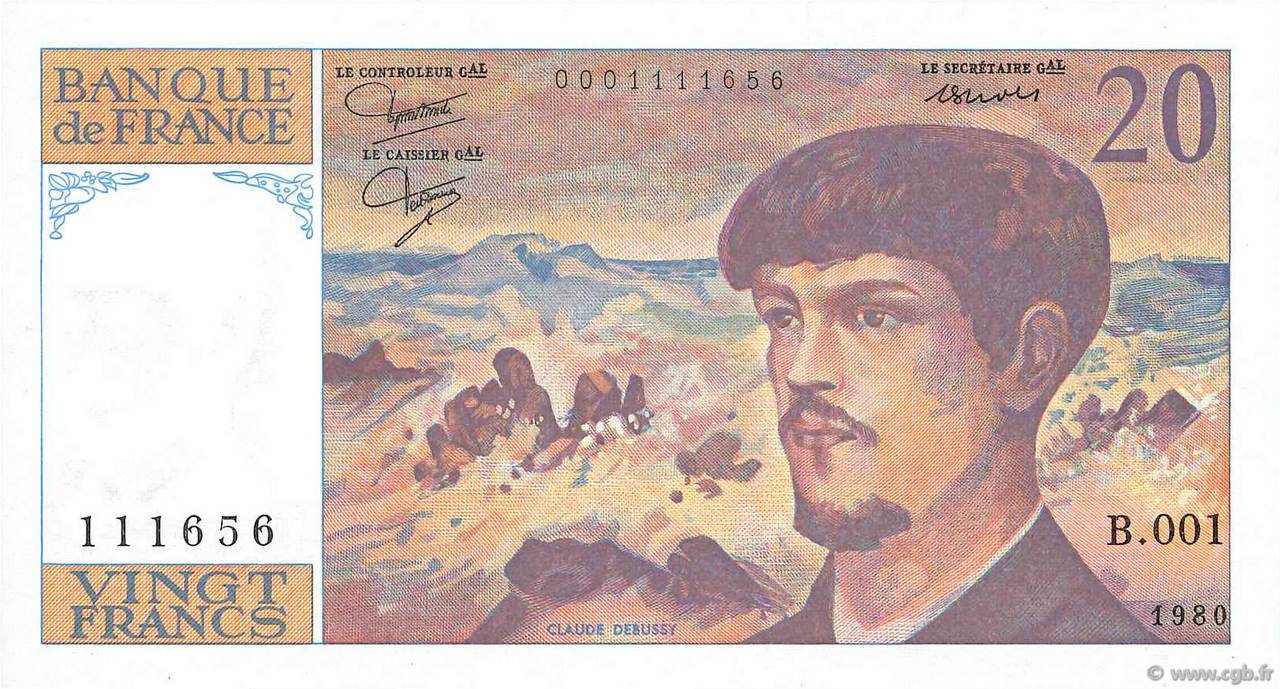 20 Francs DEBUSSY FRANCE 1980 F.66.01 SPL
