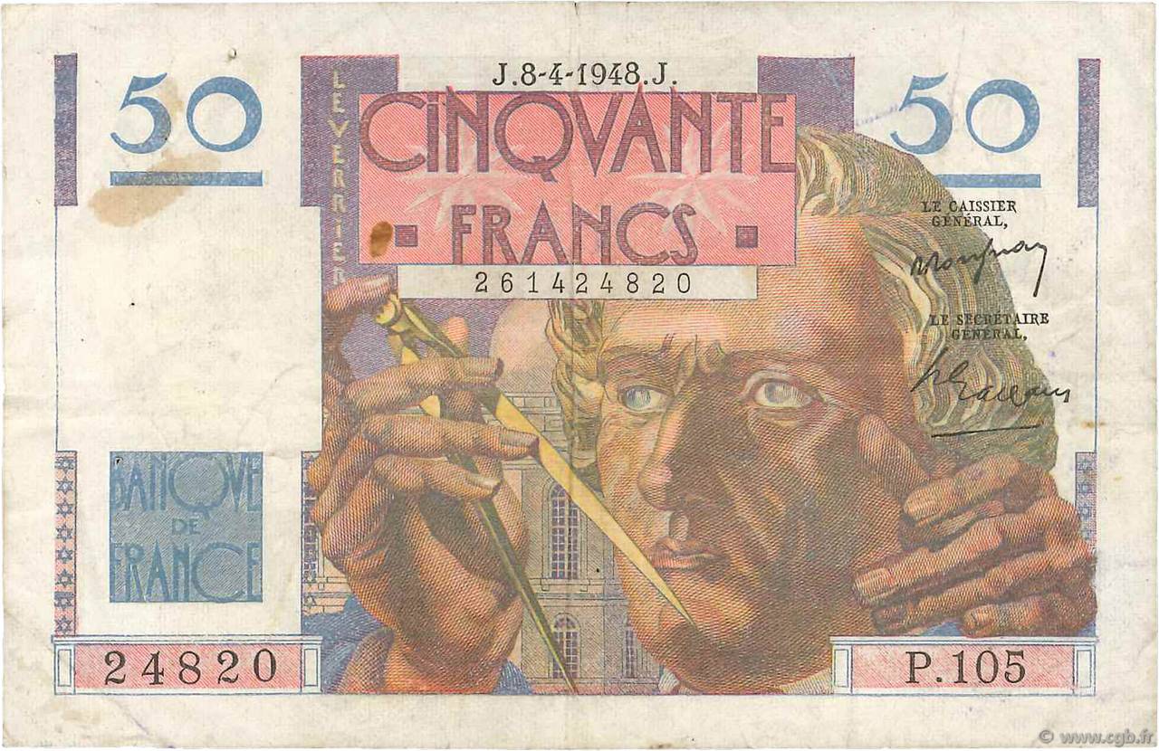50 Francs LE VERRIER FRANCE 1948 F.20.10 TTB