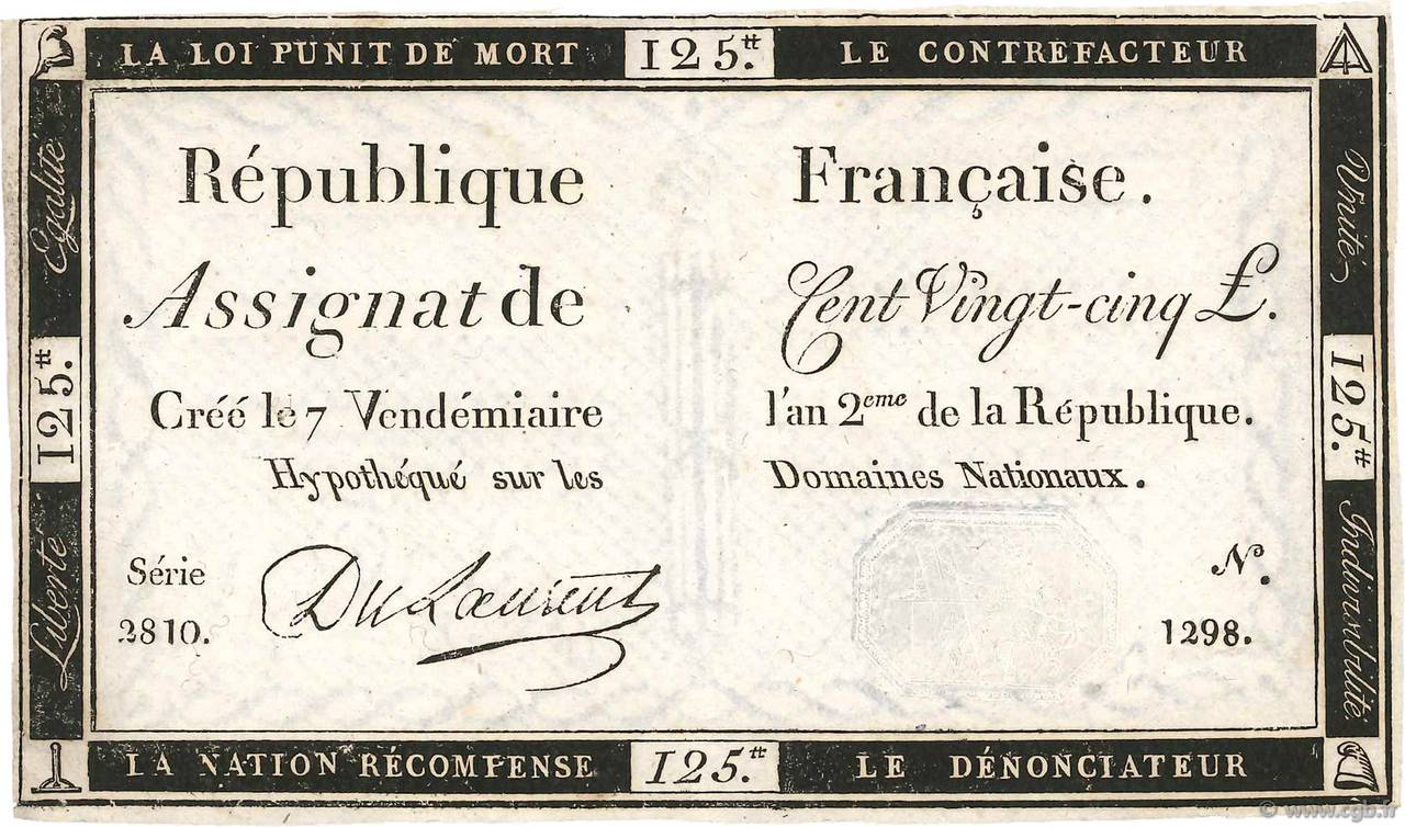 125 Livres FRANCE 1793 Ass.44a SUP+