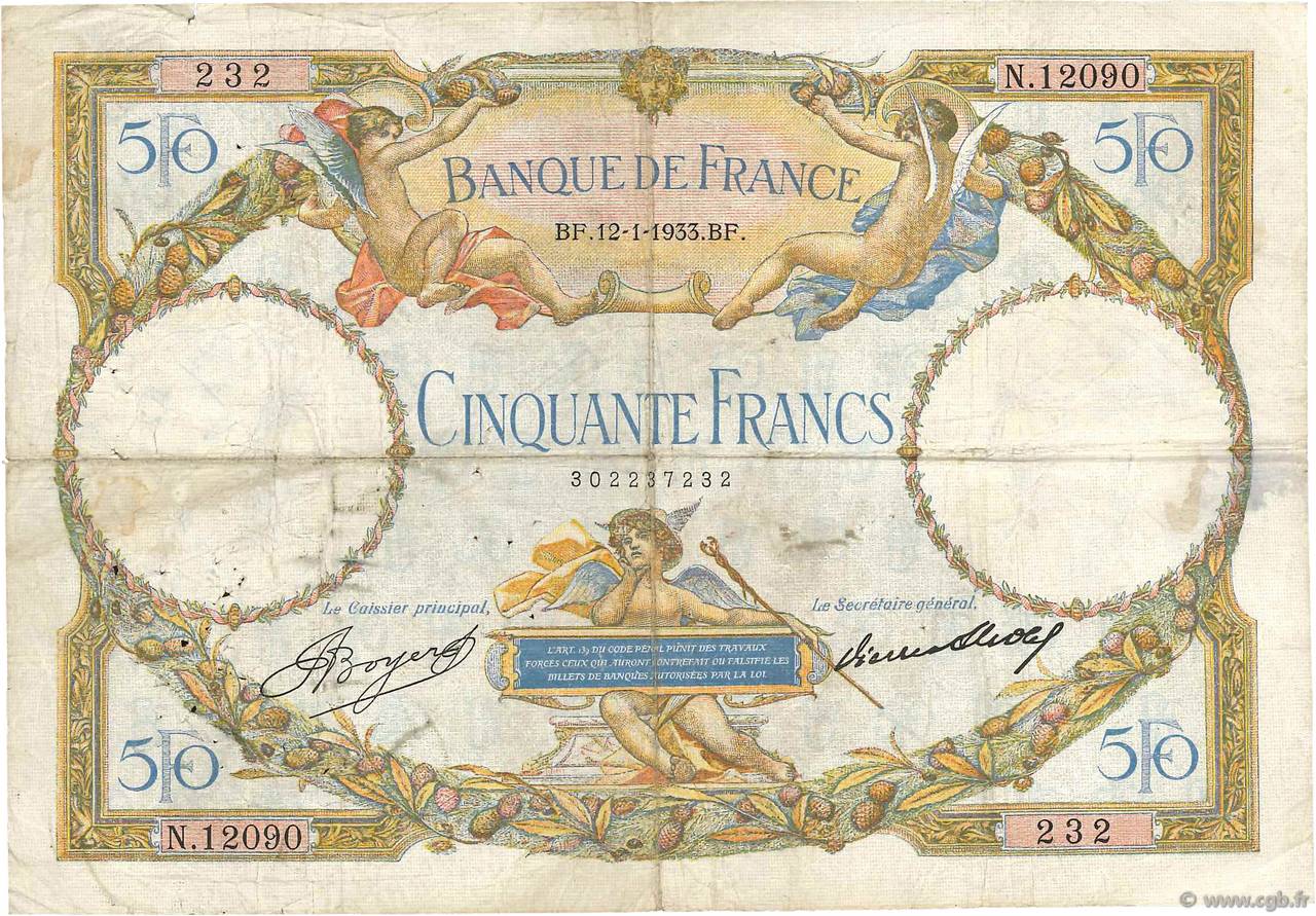 50 Francs LUC OLIVIER MERSON type modifié FRANCE 1933 F.16.04 B+