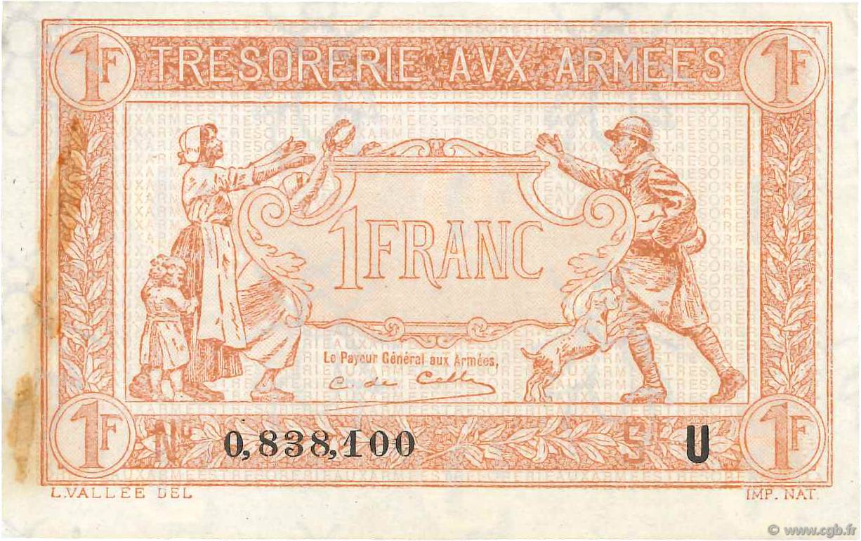 1 Franc TRÉSORERIE AUX ARMÉES 1919 FRANCE 1919 VF.04.08 SUP+