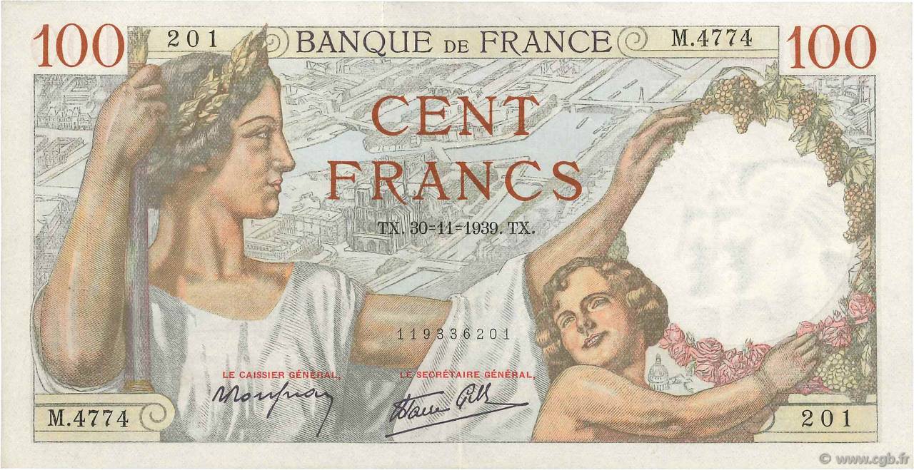100 Francs SULLY FRANCE 1939 F.26.16 TTB+